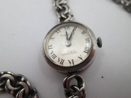 Reloj mecánico para mujer Preziosa con brazalete. Plata de ley. GUB Glashütte. 1960