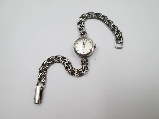 Reloj mecánico para mujer Preziosa con brazalete. Plata de ley. GUB Glashütte. 1960
