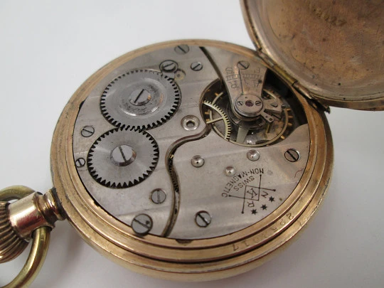 Reloj saboneta Elgin / Non-Magnetic. Metal chapado oro. Dial porcelana. Remontoir. 1890
