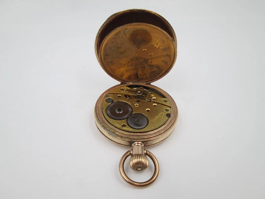 Reloj saboneta Everite / Keystone. Metal chapado oro. Dial porcelana. Remontoir. 1910