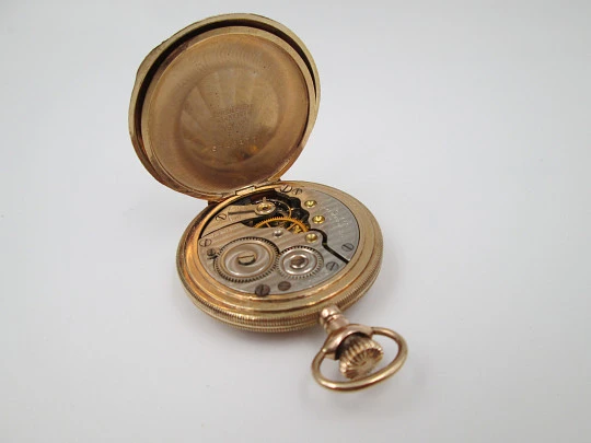 Reloj saboneta Standard. Chapado en oro. Dial porcelana. Cuerda remontoir. 1910. EEUU