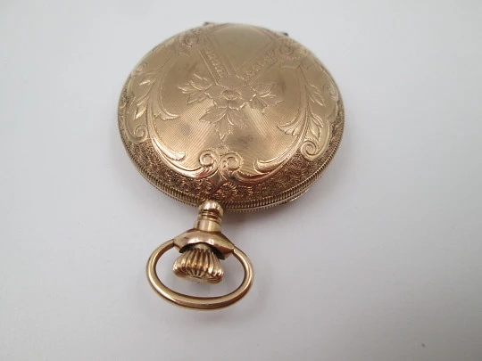 Reloj saboneta Standard. Chapado en oro. Dial porcelana. Cuerda remontoir. 1910. EEUU