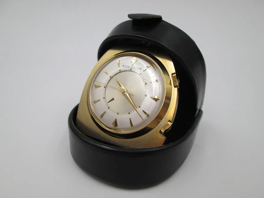 Reloj viaje alarma Jaeger LeCoultre Memovox. Chapado en oro. Estuche. 1970