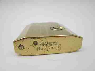 Reuge Slam Song petrol musical lighter. Gold plated. Vertical stripes pattern. Swiss. 1950's