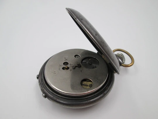 'Reveil' / alarm pocket table watch. Stem-wind. Iron. Swiss. 1910's