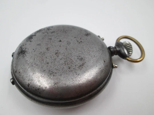 'Reveil' / alarm pocket table watch. Stem-wind. Iron. Swiss. 1910's