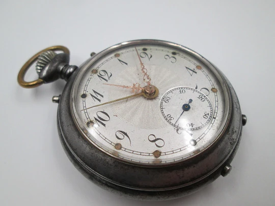 'Reveil' / alarm pocket table watch. Stem-wind. Iron. Swiss. 1910's