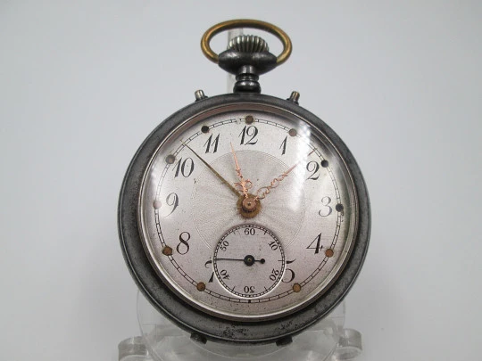 'Reveil' / alarm pocket table watch. Stem-wind. Iron. Swiss. 1910's