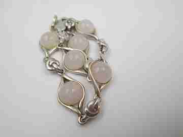 Rhombuses & pink crystals women's bracelet. Sterling silver. Carabiner clasp