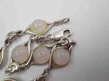 Rhombuses & pink crystals women's bracelet. Sterling silver. Carabiner clasp