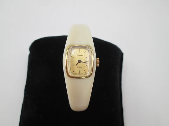 Ricard ladies bracelet / wristwatch. Ivory resin and gold plated. Manual wind. Swiss