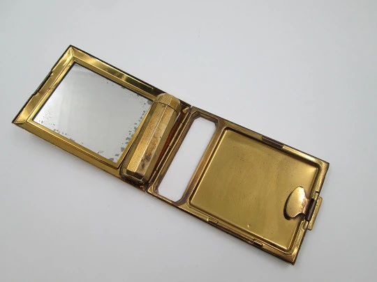 Richard Hudnut art deco powder compact. Gold plated. Lipstick and mirrow. USA. 1930's