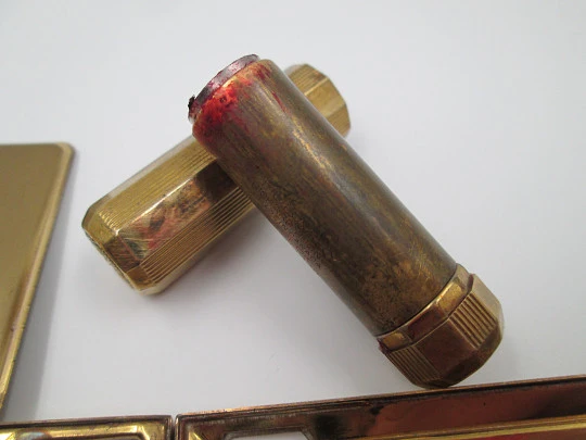 Richard Hudnut art deco powder compact. Gold plated. Lipstick and mirrow. USA. 1930's