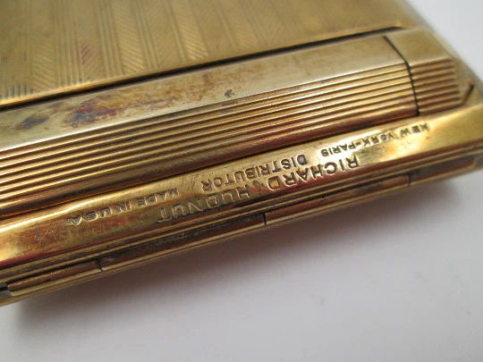 Richard Hudnut art deco powder compact. Gold plated. Lipstick and mirrow. USA. 1930's