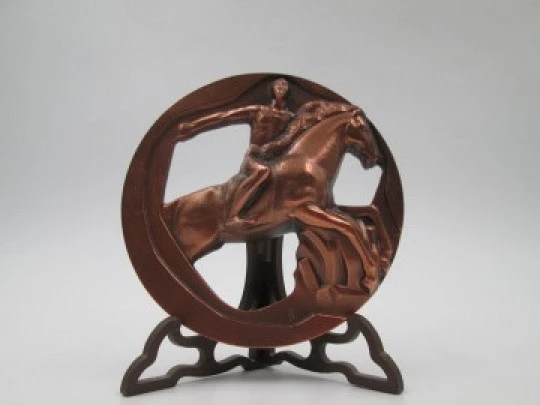 'Rider with horse' FNMT copper medal. High relief, Openwork design. 1980's