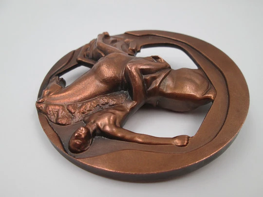 'Rider with horse' FNMT copper medal. High relief, Openwork design. 1980's