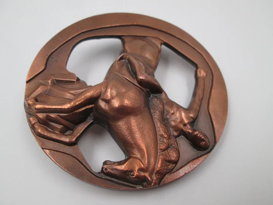 'Rider with horse' FNMT copper medal. High relief, Openwork design. 1980's