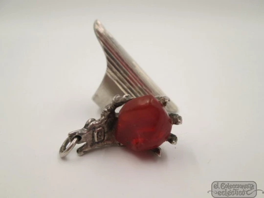Ring and pendant. 925 sterling silver. Amber stone. 1980's