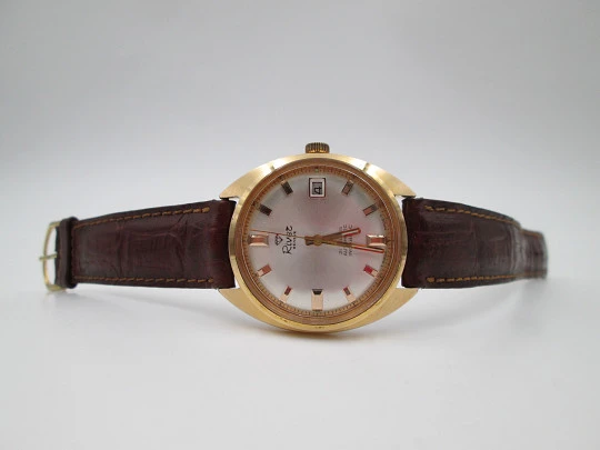 River Geneve. Gold plated & steel. Automatic. Calendar. Swiss. 1970's