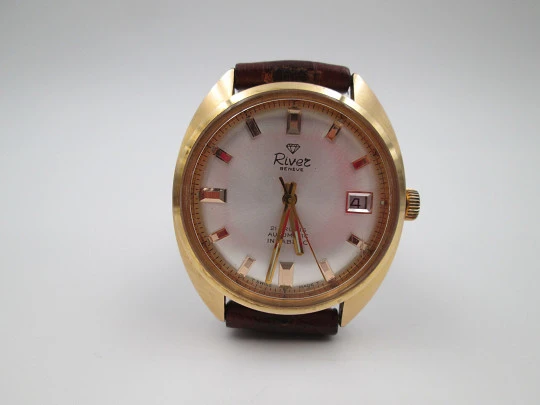 River Geneve. Gold plated & steel. Automatic. Calendar. Swiss. 1970's