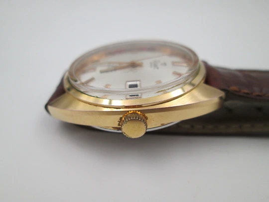 River Geneve. Gold plated & steel. Automatic. Calendar. Swiss. 1970's