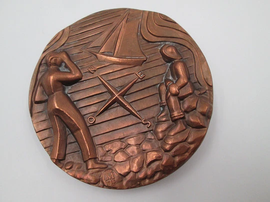 'Riverside Carpenter' FNMT copper medal. High relief work. Pancho Lasso, 1985