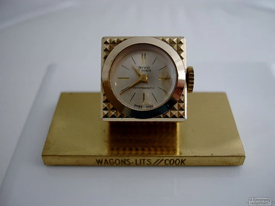 Rivo. Gold-plated. 17 jewels. Swiss. Wind-up. Grey dial. Plexiglass