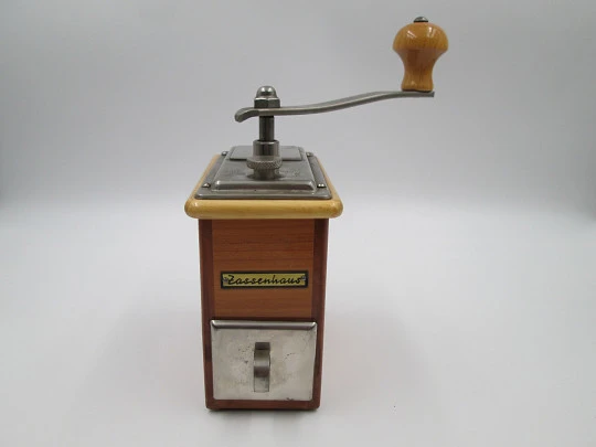 Robert Zassenhaus 498 Rosel coffee grinder. Wood and metal. Germany. 1950's