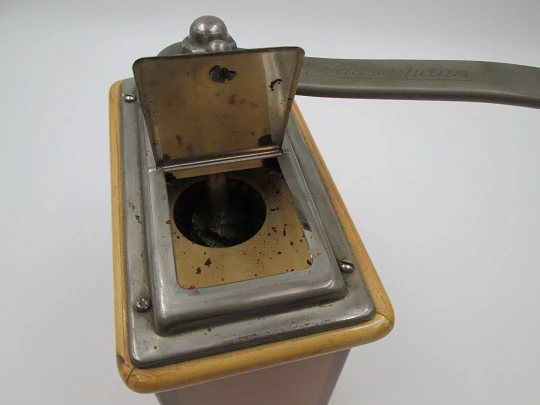 Robert Zassenhaus 498 Rosel coffee grinder. Wood and metal. Germany. 1950's