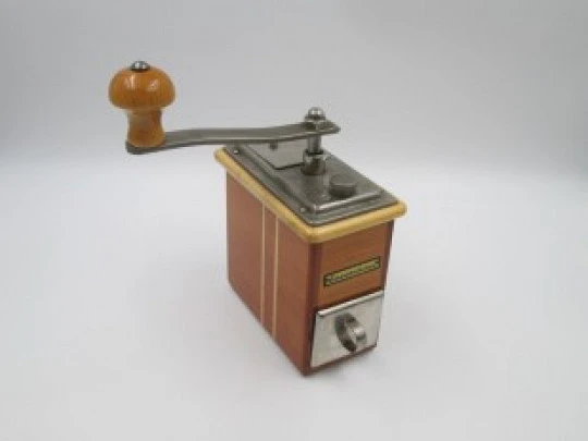 Robert Zassenhaus 498 Rosel coffee grinder. Wood and metal. Germany. 1950's