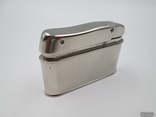 Ronit lighter. Silver metal. 1960's. Germany. Petrol. Striped design