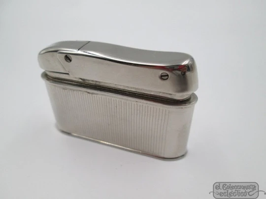 Ronit lighter. Silver metal. 1960's. Germany. Petrol. Striped design
