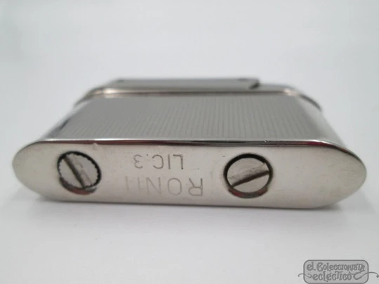 Ronit lighter. Silver metal. 1960's. Germany. Petrol. Striped design