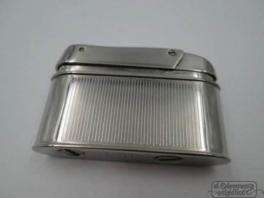 Ronit lighter. Silver metal. 1960's. Germany. Petrol. Striped design