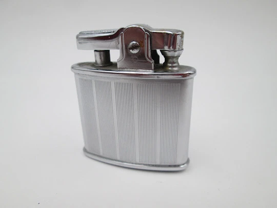 Ronson Standard petrol lighter. 1940's. Silver plated. England. Lines pattern
