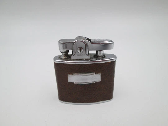 Ronson Standard pocket petrol lighter. Chromed metal & leather. 1940's. England