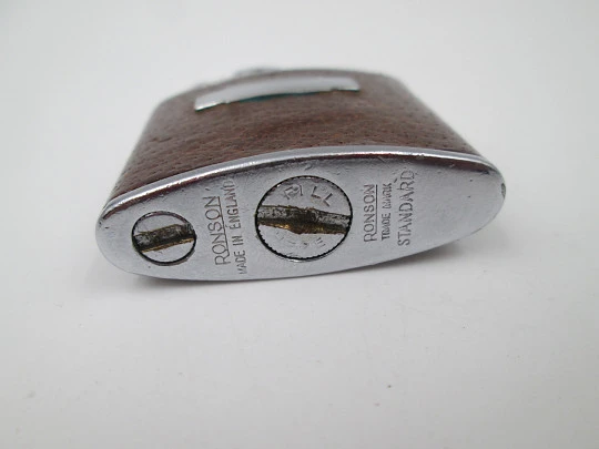Ronson Standard pocket petrol lighter. Chromed metal & leather. 1940's. England