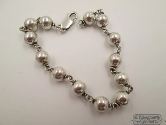 Rosary with bracelet. Sterling silver. Ball beads. 1950's. Spain