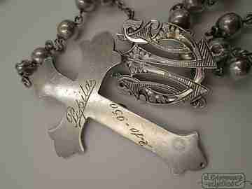 Rosary with bracelet. Sterling silver. Ball beads. 1950's. Spain