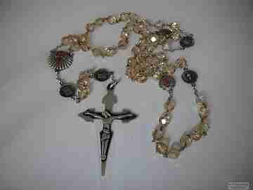 Rosary. Silver and champagne colour crystal. 1970's. Dali cross