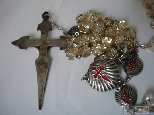 Rosary. Silver and champagne colour crystal. 1970's. Dali cross