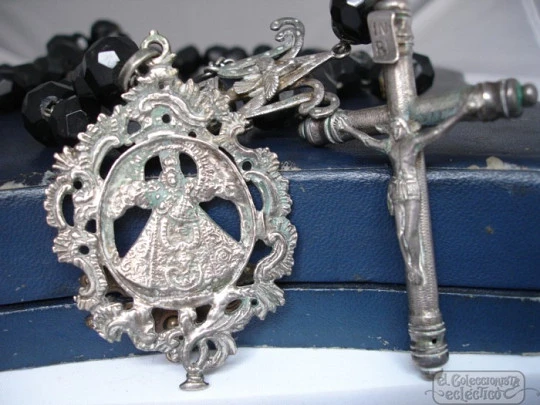 Rosary. Silver and jet. 1845. Case. Missal. Medal. Ring. Documents