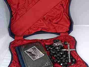 Rosary. Silver and jet. 1845. Case. Missal. Medal. Ring. Documents
