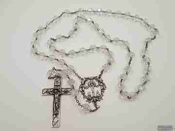 Rosary. Silver and rock crystal. 1930's. Medal and openwork cross
