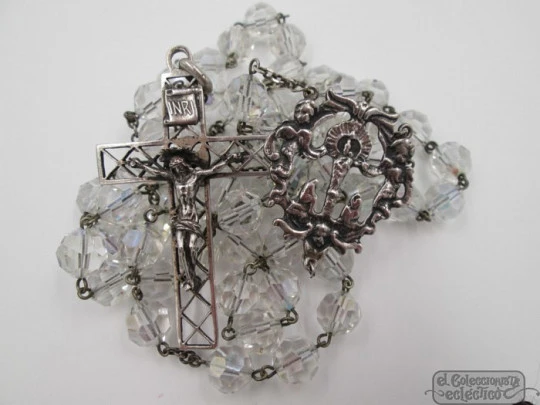 Rosary. Silver and rock crystal. 1930's. Medal and openwork cross