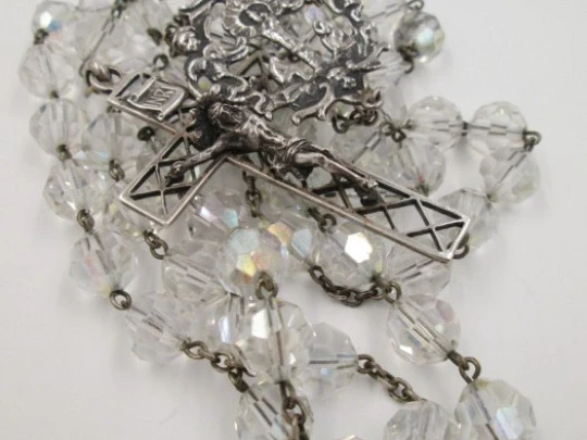 Rosary. Silver and rock crystal. 1930's. Medal and openwork cross