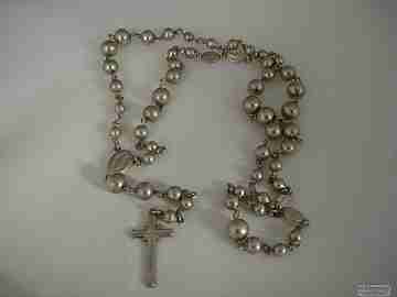 Rosary. Sterling silver. 1940's. Balls beads. Virgin medals