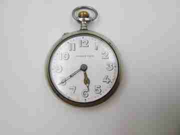 Roskopf Prim. Silver plated metal. 1900. Swiss. Stem-wind / Pin-set