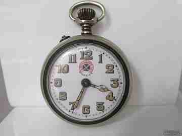 Rosskopf & Company. Open face. Silver metal. Stem-wind