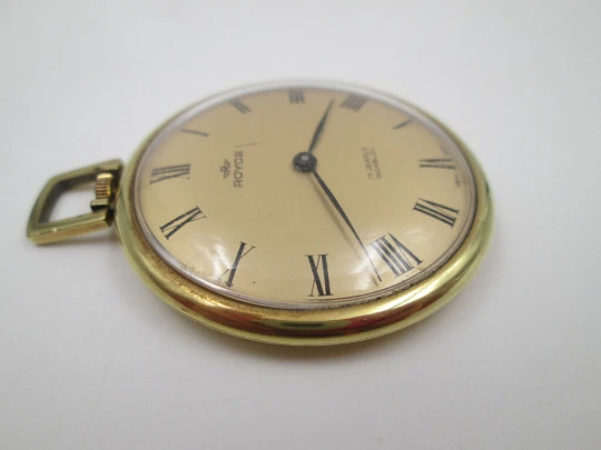 Royce. Gold plated case (Silvan Kocher). Manual wind. Press back. Golden dial. 1960's